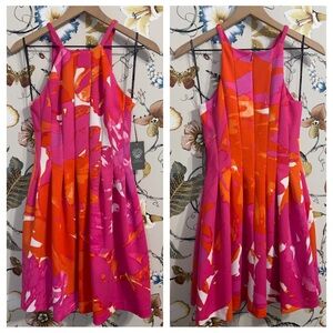 Vince Camuto Sleeveless Fit-and-Flare Dress Abstract Floral Print Pleated